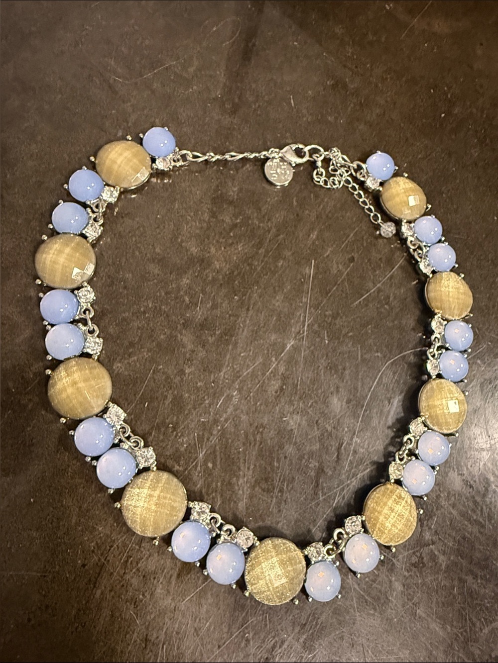 White House Black Market Pale Blue and Gold-Tone Beaded Necklace